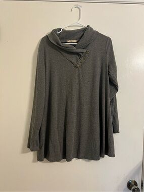 Miusey Gray Cowl Neck Button Detail Sweater Tunic Size XL